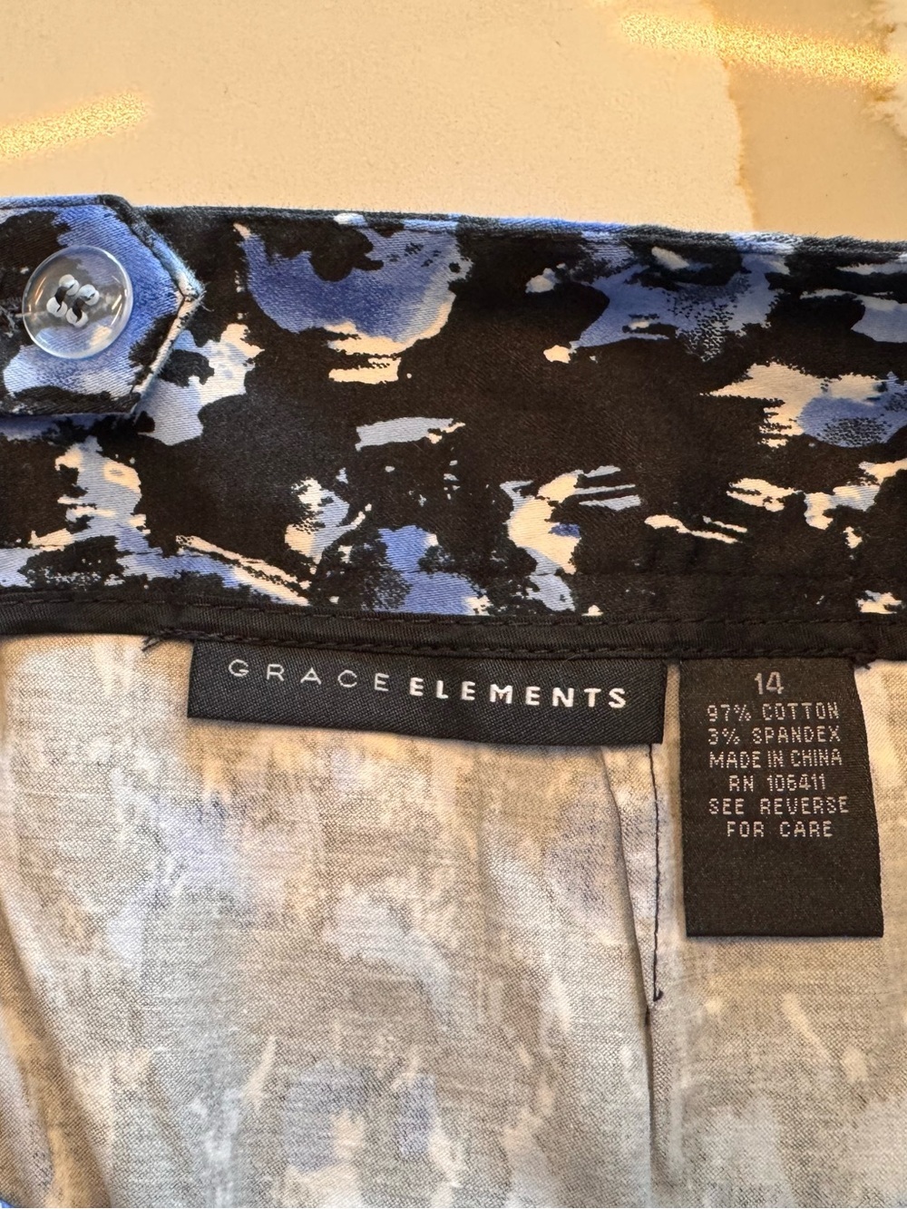 Grace Elements Abstract Watercolor Floral Pencil Skirt Blue Black Sz 14 Cotton - Picture 3 of 4